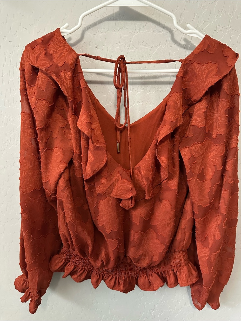 Anthropologie Rust Ruffled V‑Neck Blouse - Picture 2 of 4